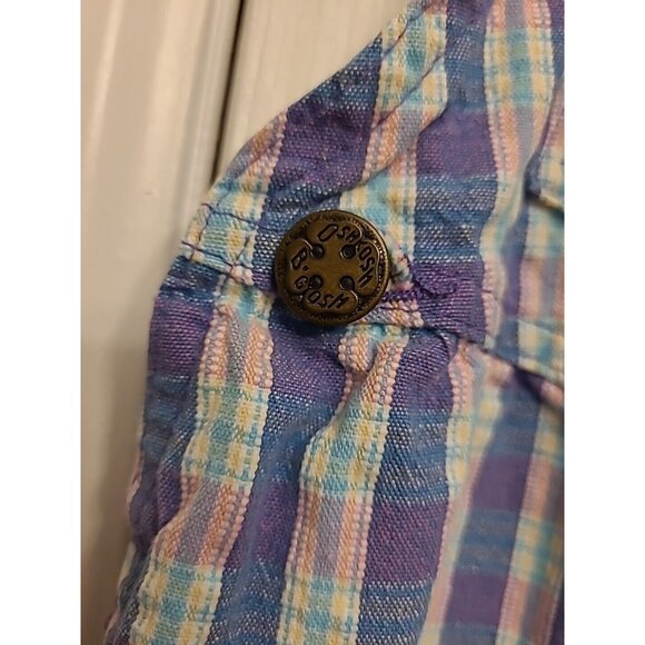 Osh Kosh B’Gosh Vintage Vestbak Pink Purple Plaid Overalls Bubble 4T Romper Deni - Picture 5 of 11